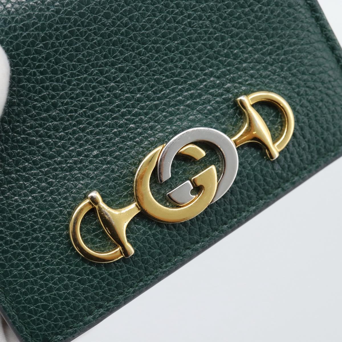 GUCCI Zumi Bifold Wallet Leather Green Gold 570660 Auth bs36232