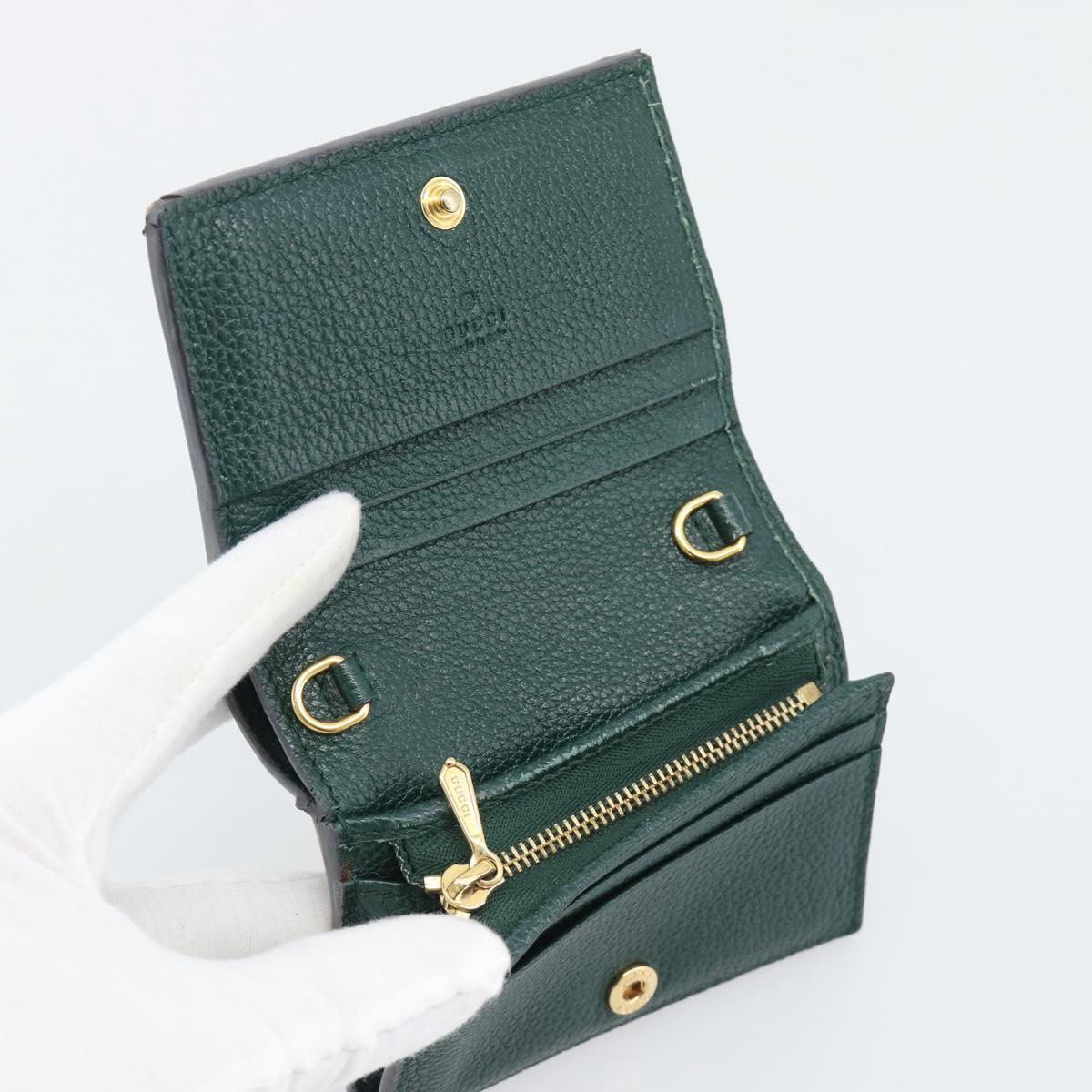 GUCCI Zumi Bifold Wallet Leather Green Gold 570660 Auth bs36232