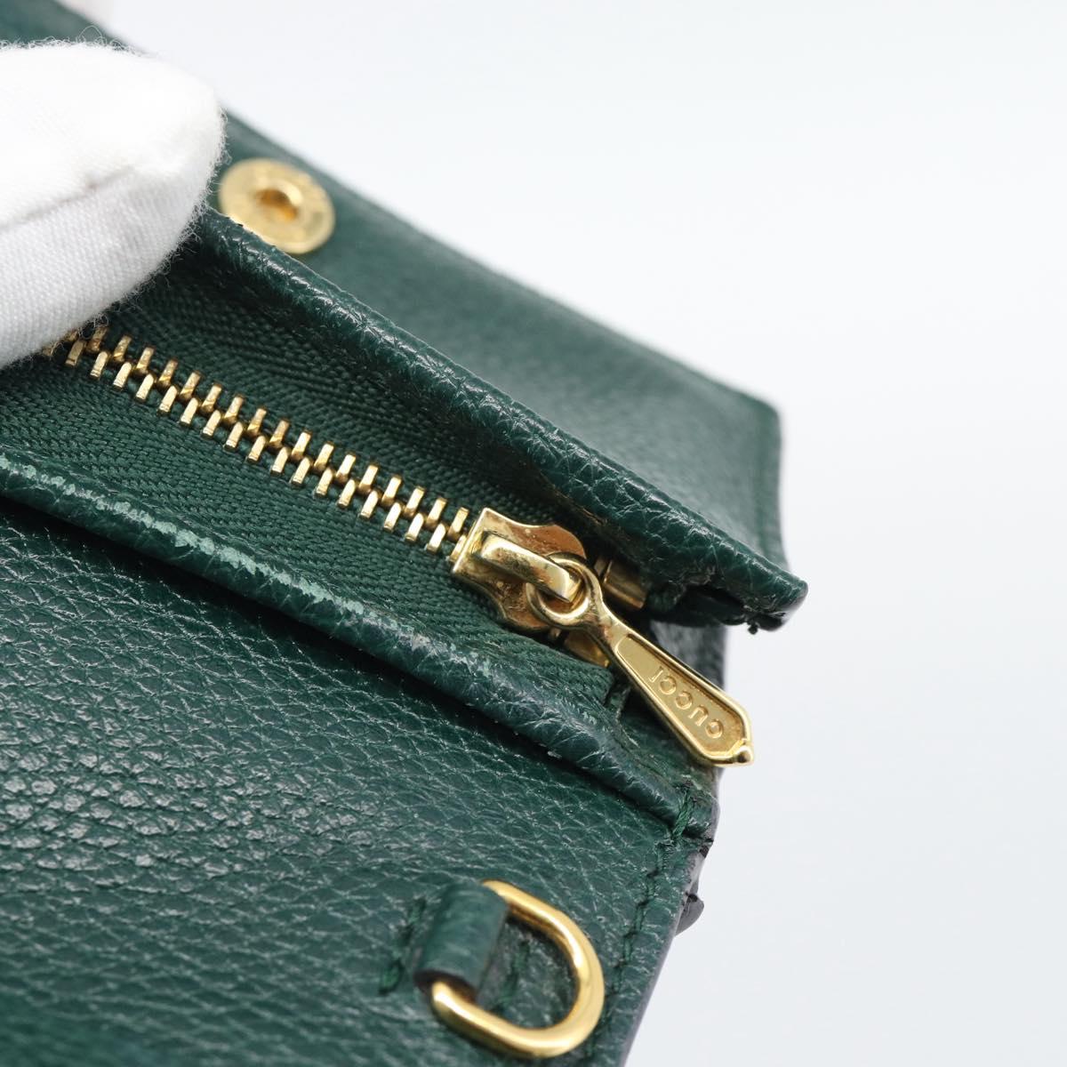 GUCCI Zumi Bifold Wallet Leather Green Gold 570660 Auth bs36232