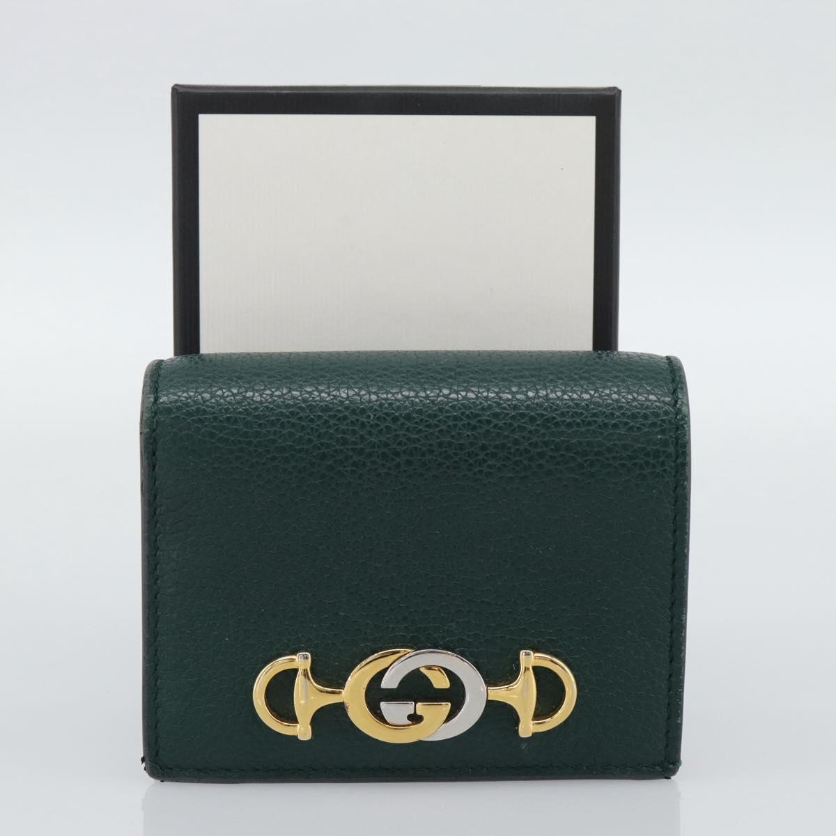 GUCCI Zumi Bifold Wallet Leather Green Gold 570660 Auth bs36232