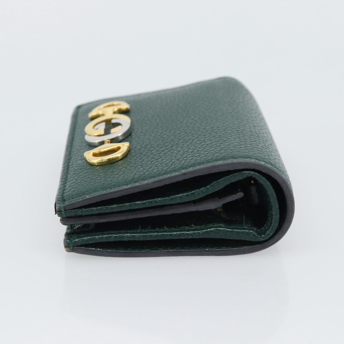 GUCCI Zumi Bifold Wallet Leather Green Gold 570660 Auth bs36232
