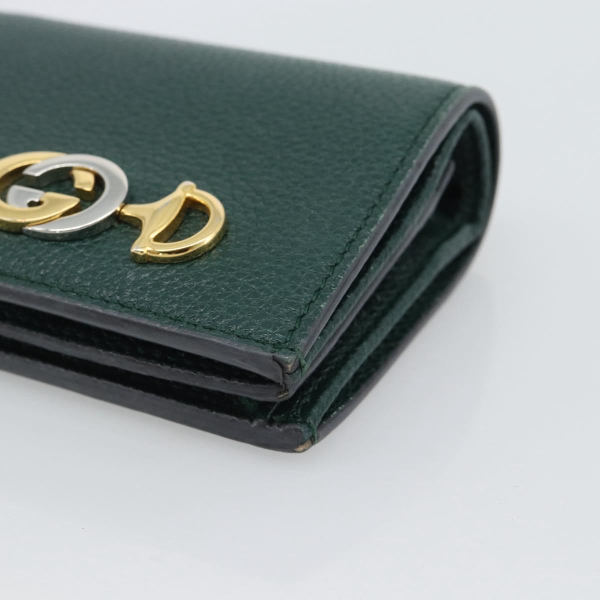 GUCCI Zumi Bifold Wallet Leather Green Gold 570660 Auth bs36232