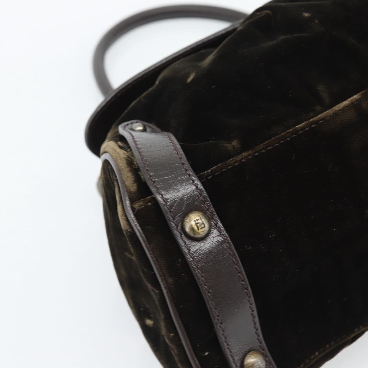 FENDI Hand Bag Velor Brown Gold Auth bs36234