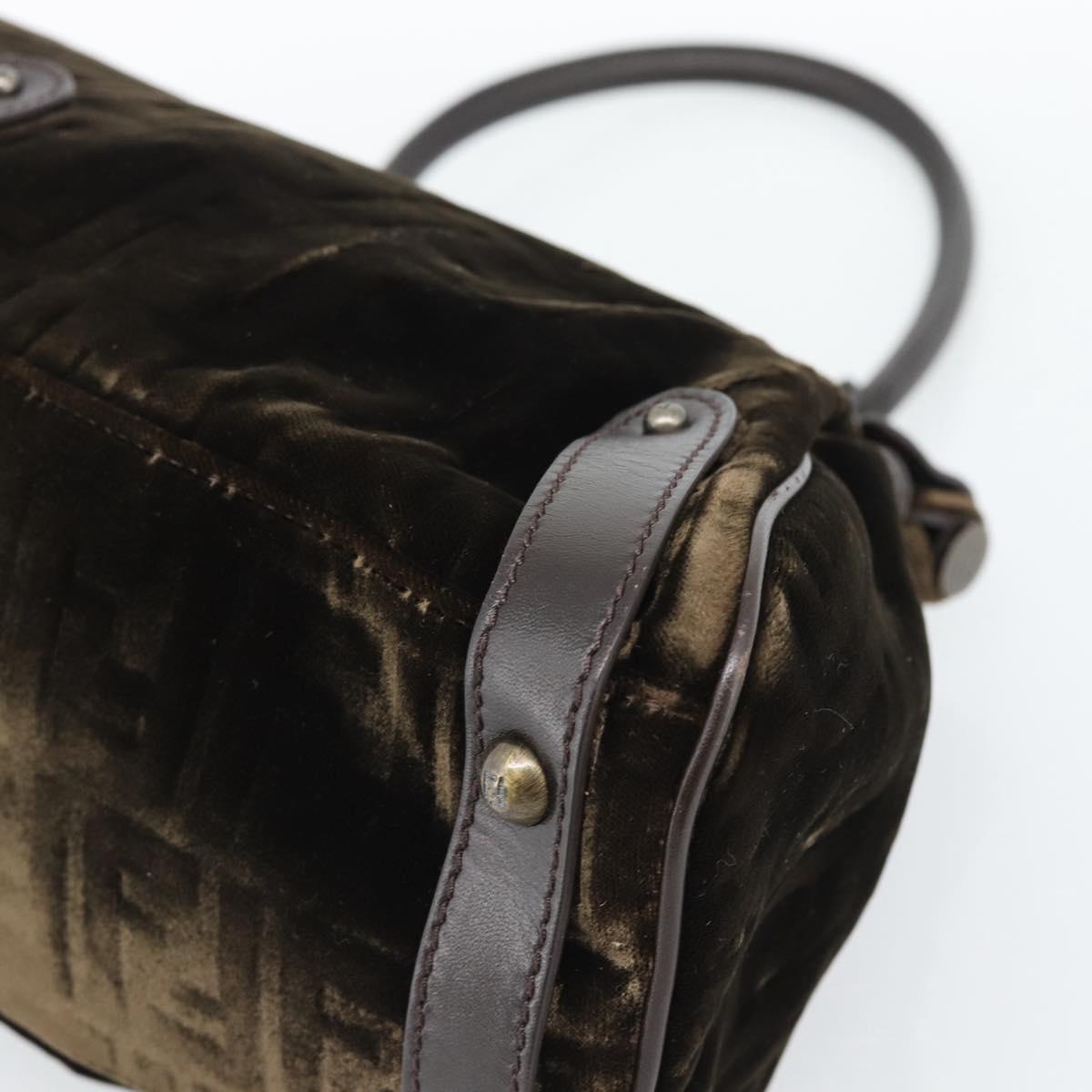 FENDI Hand Bag Velor Brown Gold Auth bs36234