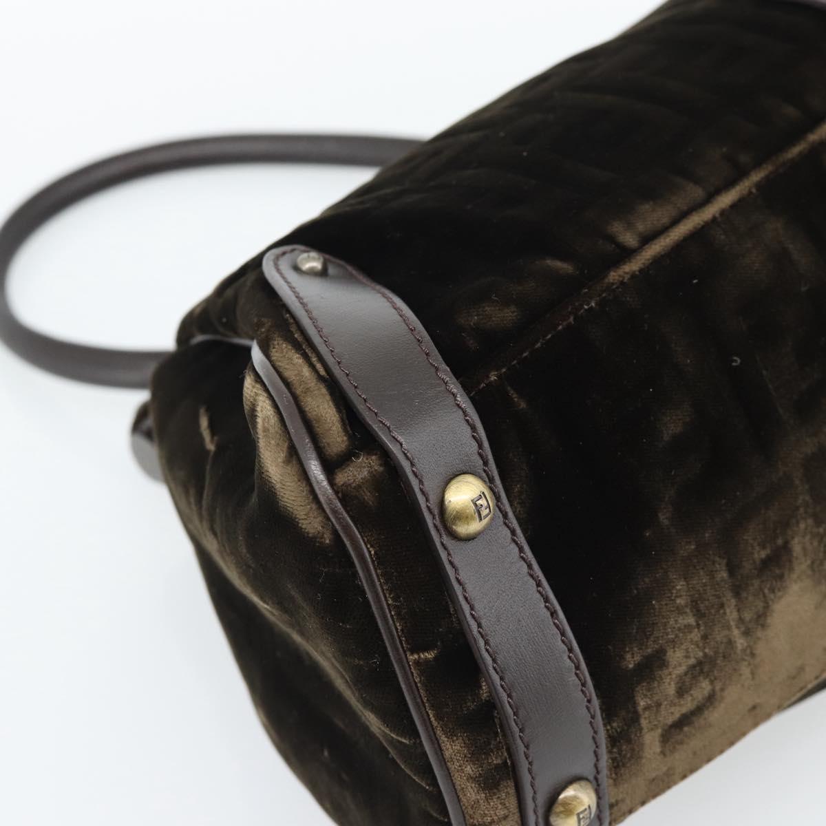 FENDI Hand Bag Velor Brown Gold Auth bs36234