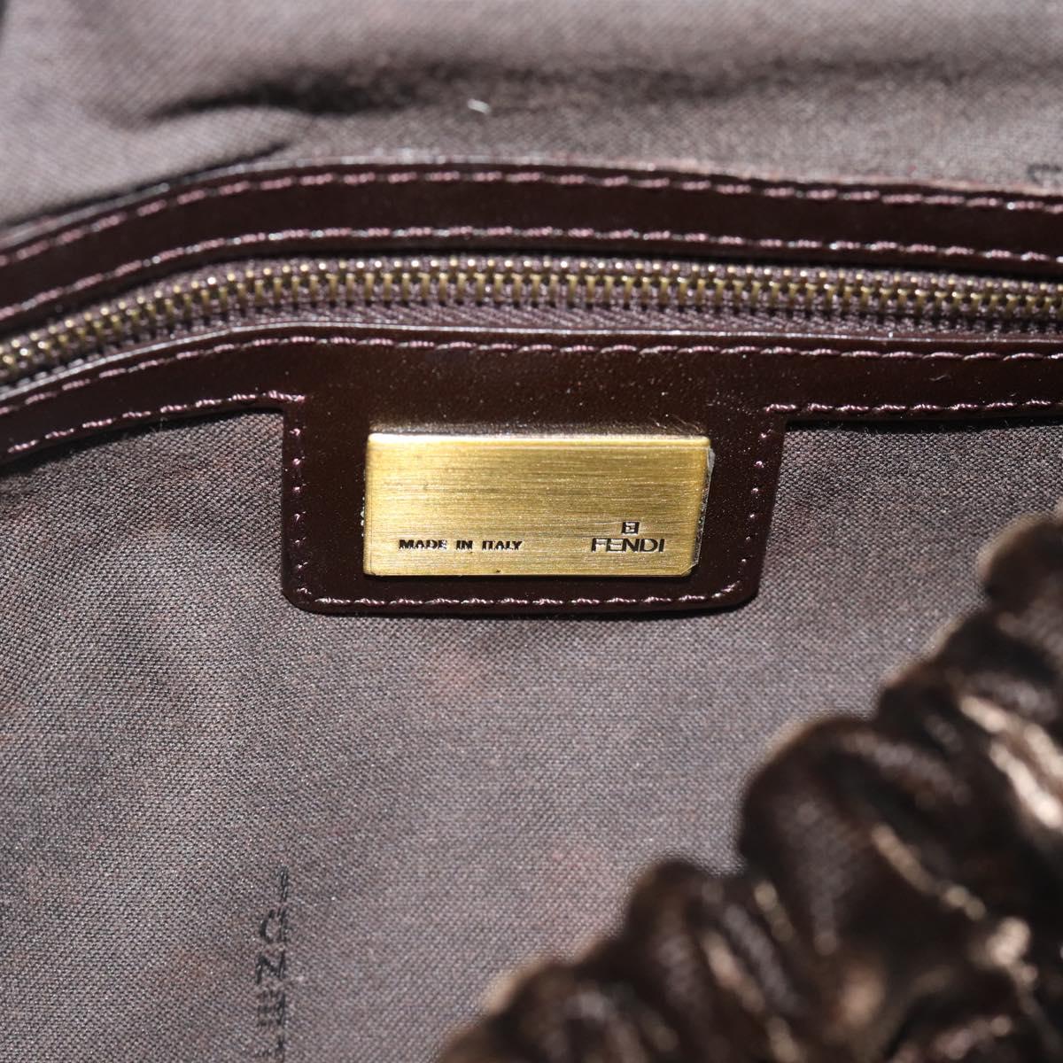 FENDI Hand Bag Velor Brown Gold Auth bs36234