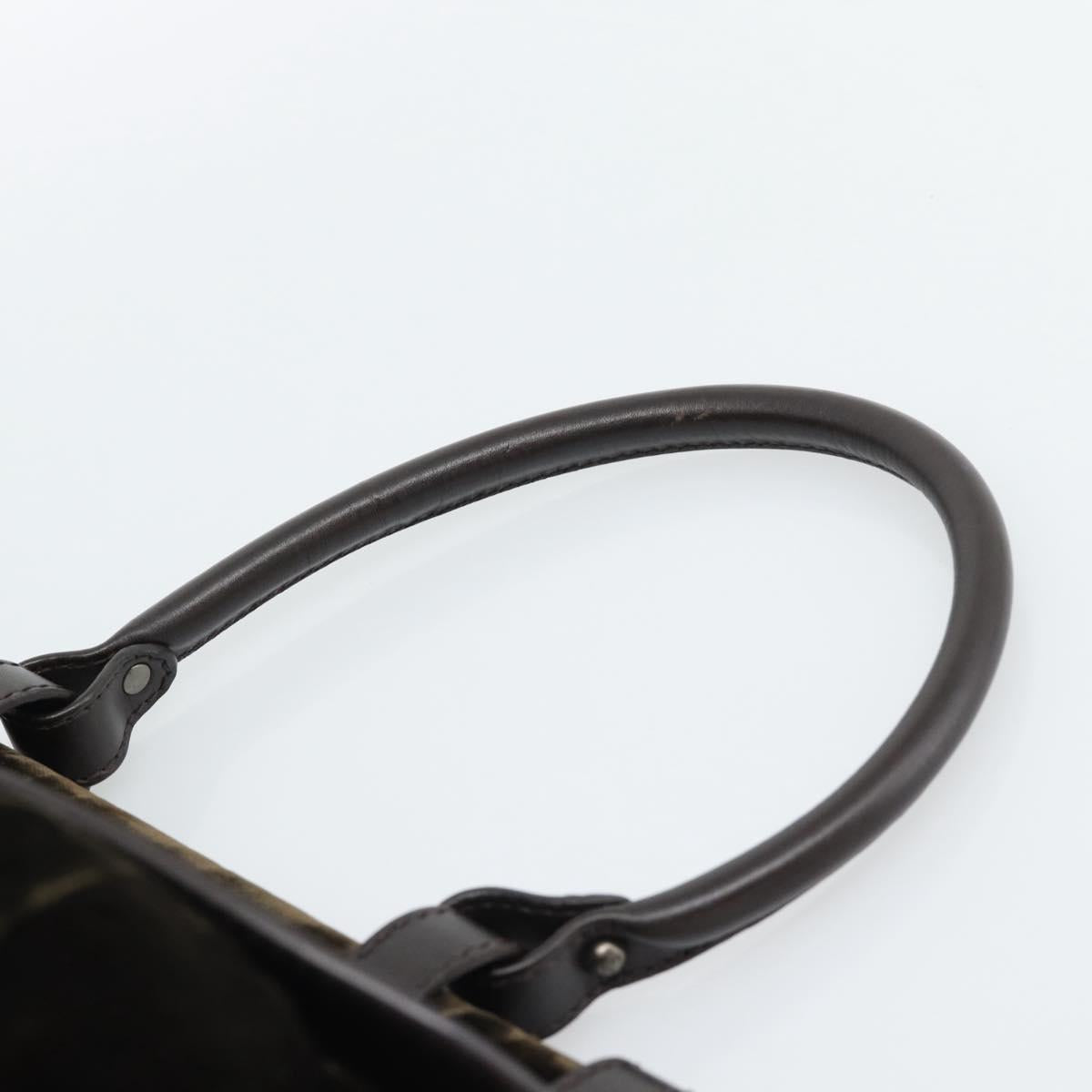 FENDI Hand Bag Velor Brown Gold Auth bs36234