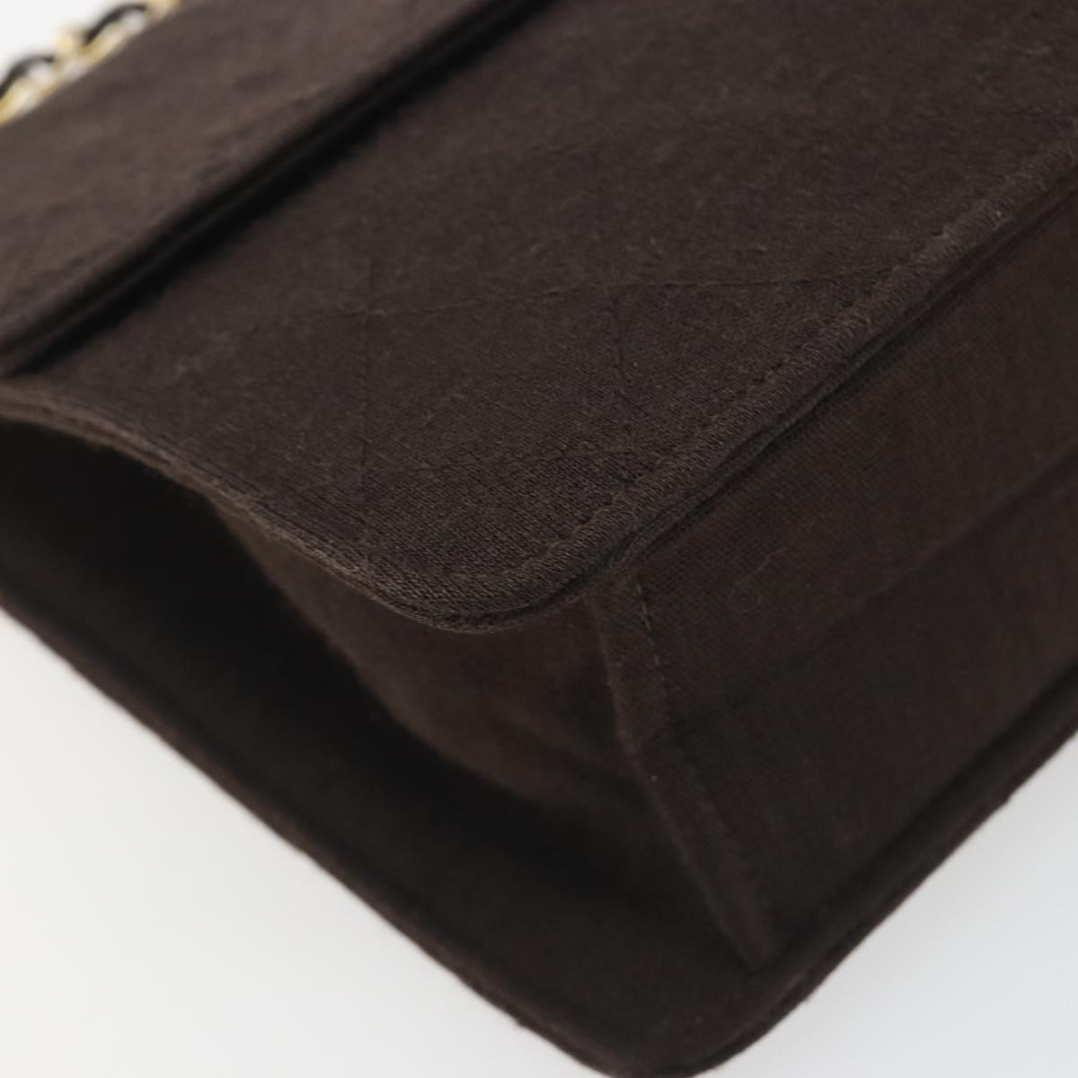 CHANEL Matelasse Chain Shoulder Bag Cotton Brown Gold CC Auth bs36235