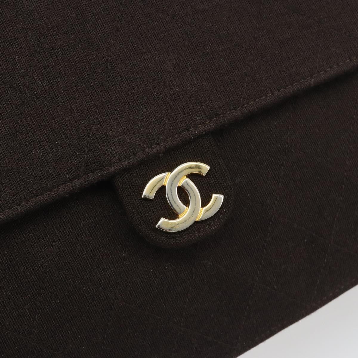 CHANEL Matelasse Chain Shoulder Bag Cotton Brown Gold CC Auth bs36235