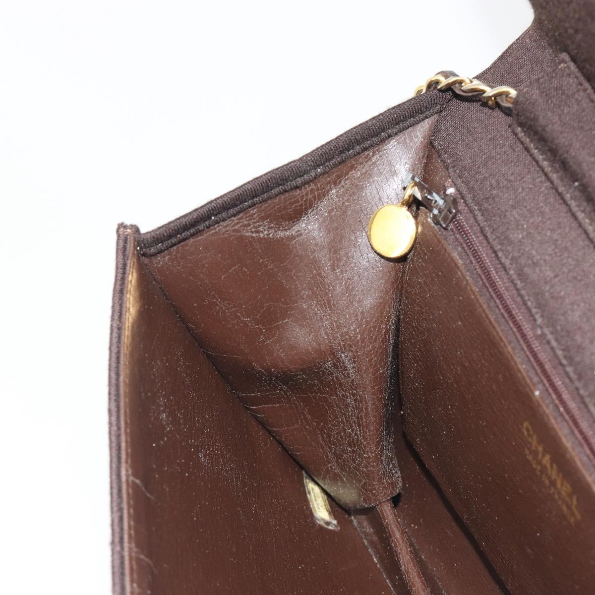 CHANEL Matelasse Chain Shoulder Bag Cotton Brown Gold CC Auth bs36235