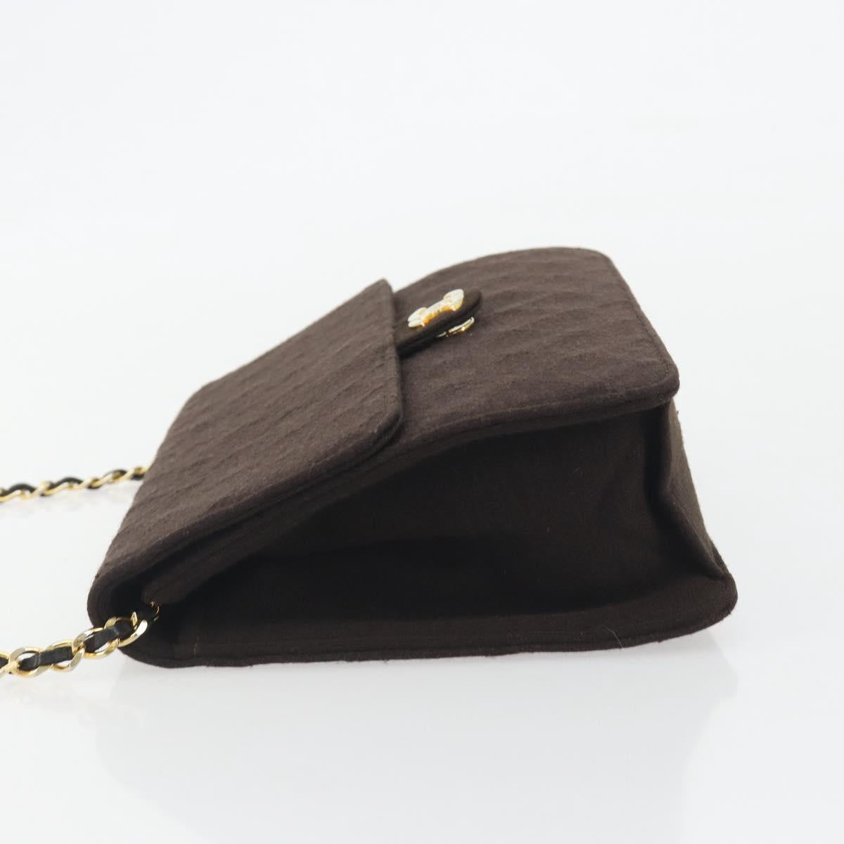 CHANEL Matelasse Chain Shoulder Bag Cotton Brown Gold CC Auth bs36235