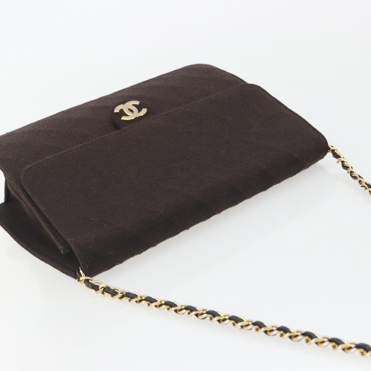CHANEL Matelasse Chain Shoulder Bag Cotton Brown Gold CC Auth bs36235
