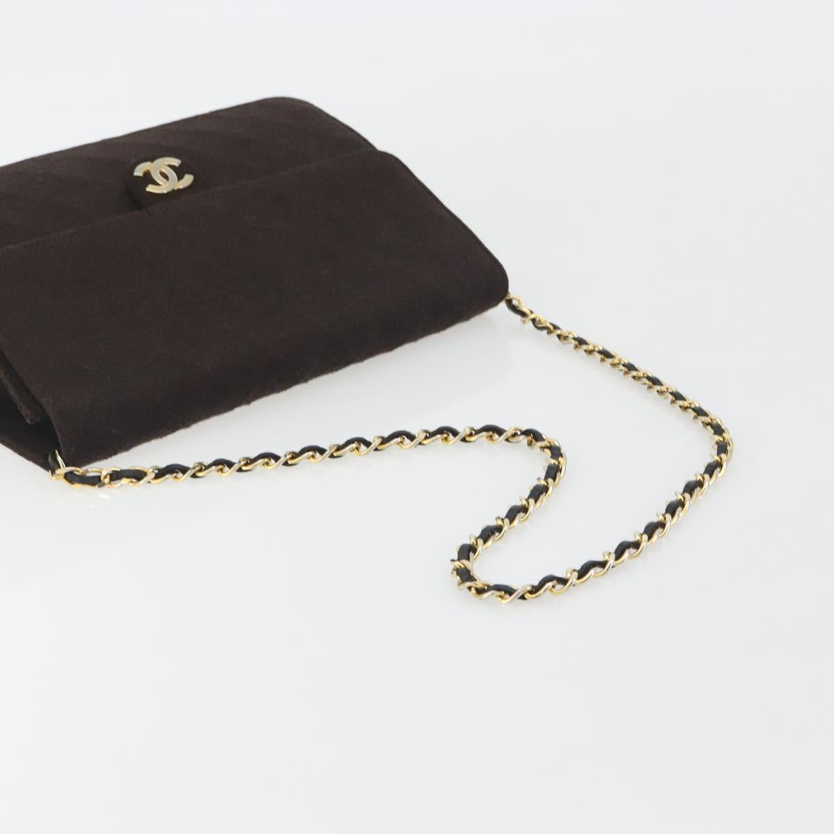 CHANEL Matelasse Chain Shoulder Bag Cotton Brown Gold CC Auth bs36235