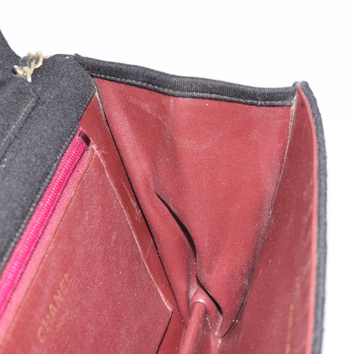 CHANEL Matelasse Chain Shoulder Bag Cotton Black Gold CC Auth bs36236