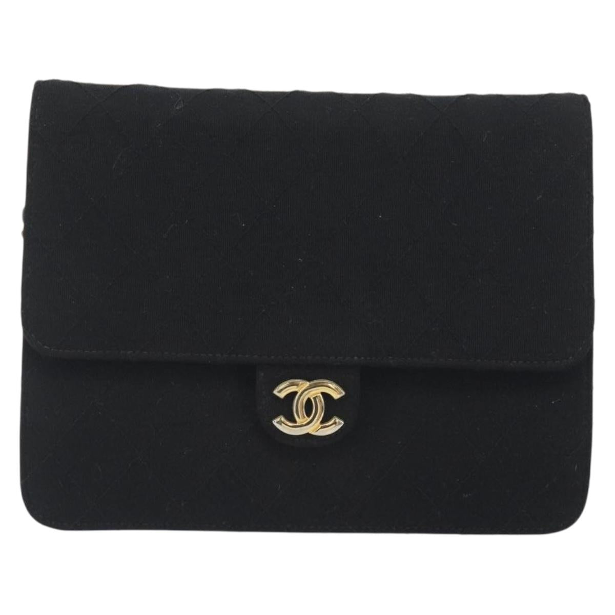 CHANEL Matelasse Chain Shoulder Bag Cotton Black Gold CC Auth bs36236