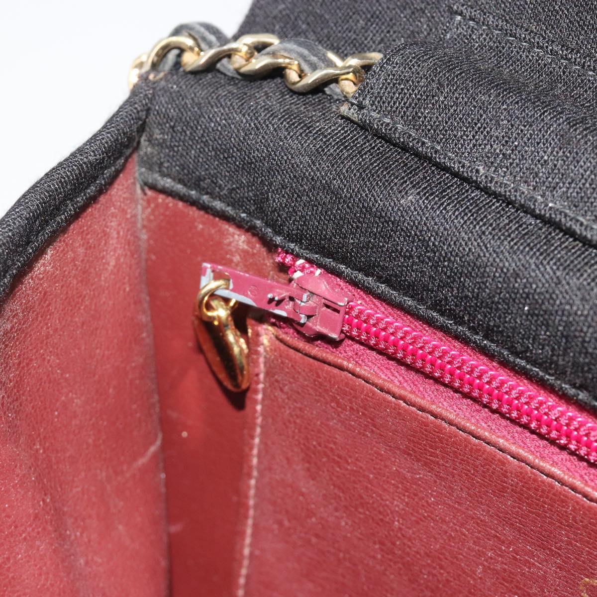 CHANEL Matelasse Chain Shoulder Bag Cotton Black Gold CC Auth bs36236