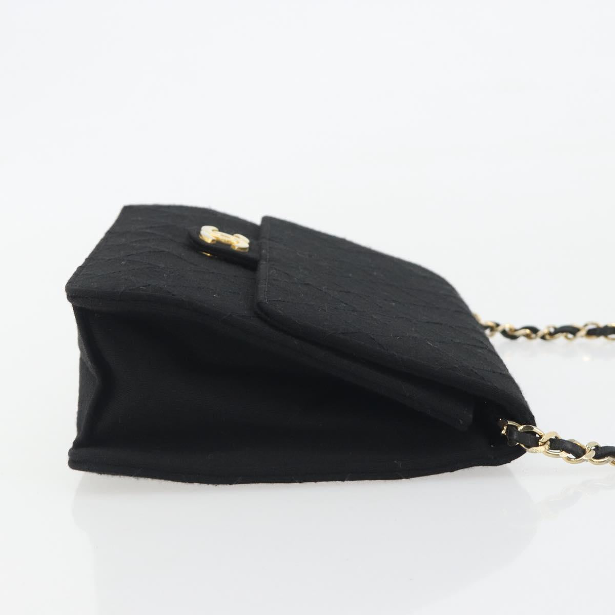 CHANEL Matelasse Chain Shoulder Bag Cotton Black Gold CC Auth bs36236