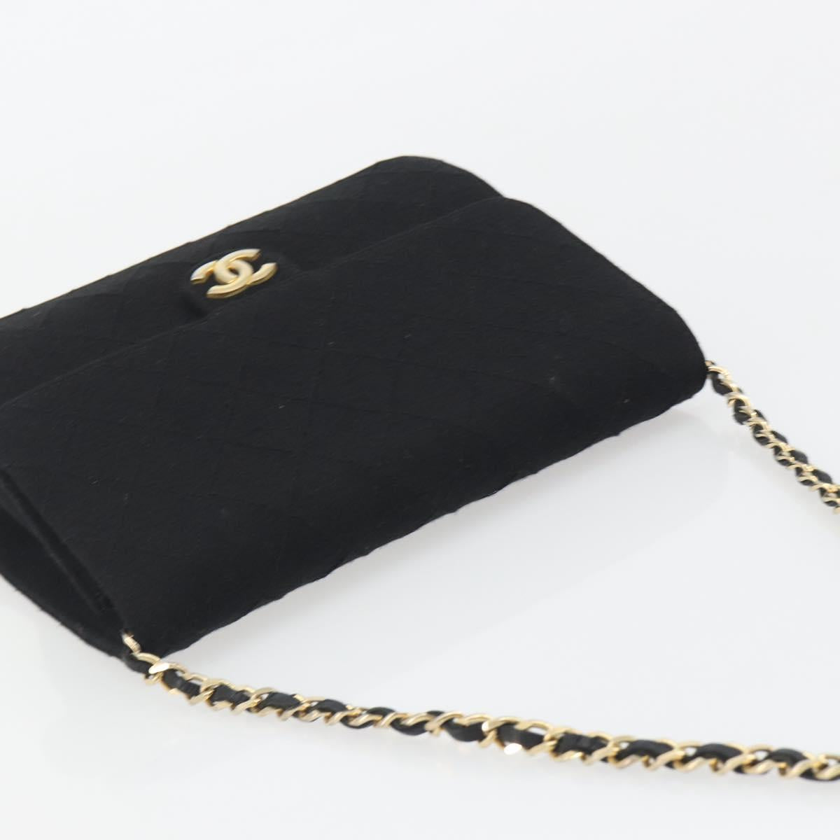 CHANEL Matelasse Chain Shoulder Bag Cotton Black Gold CC Auth bs36236
