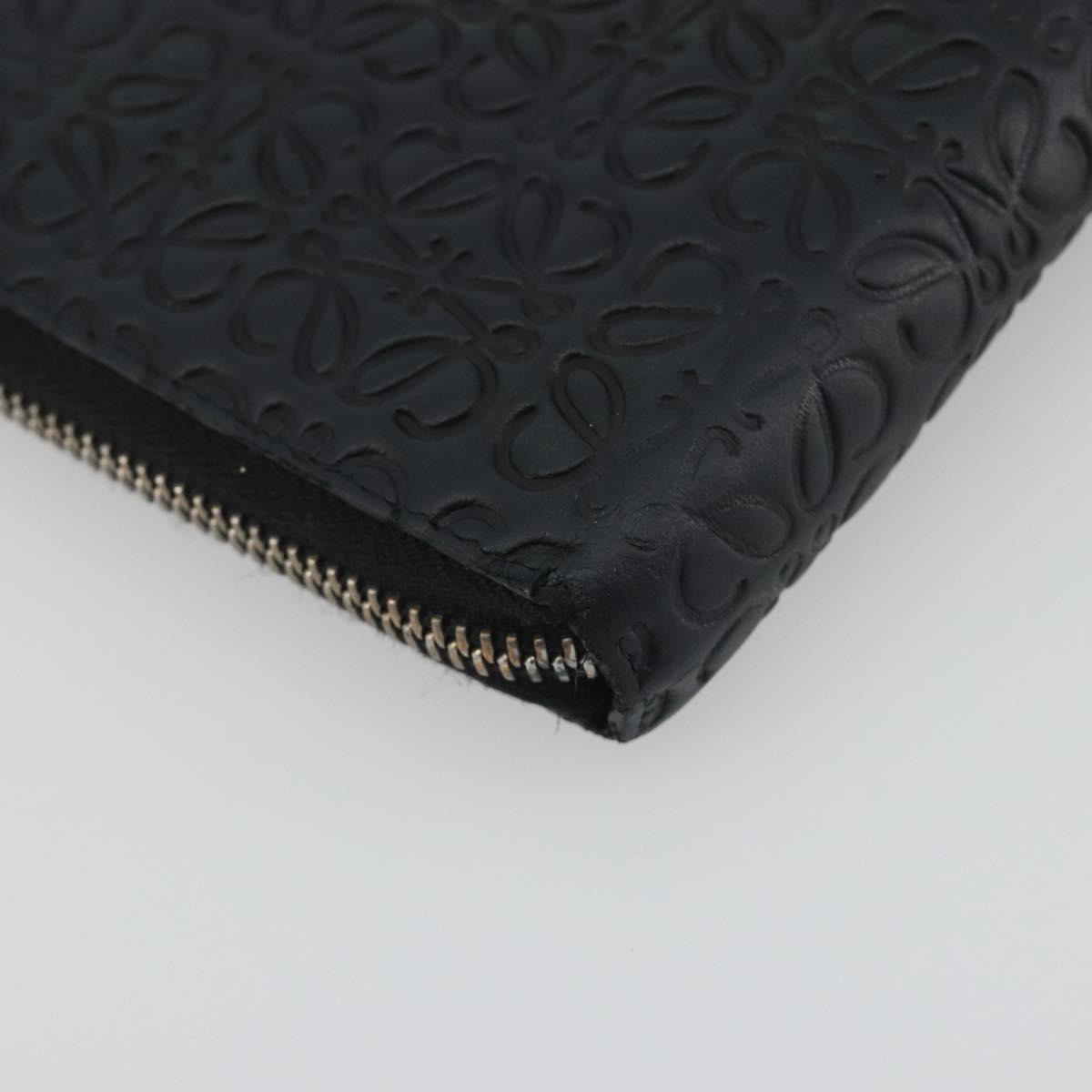 LOEWE Anagram Long Wallet Leather Black Silver Auth bs36239