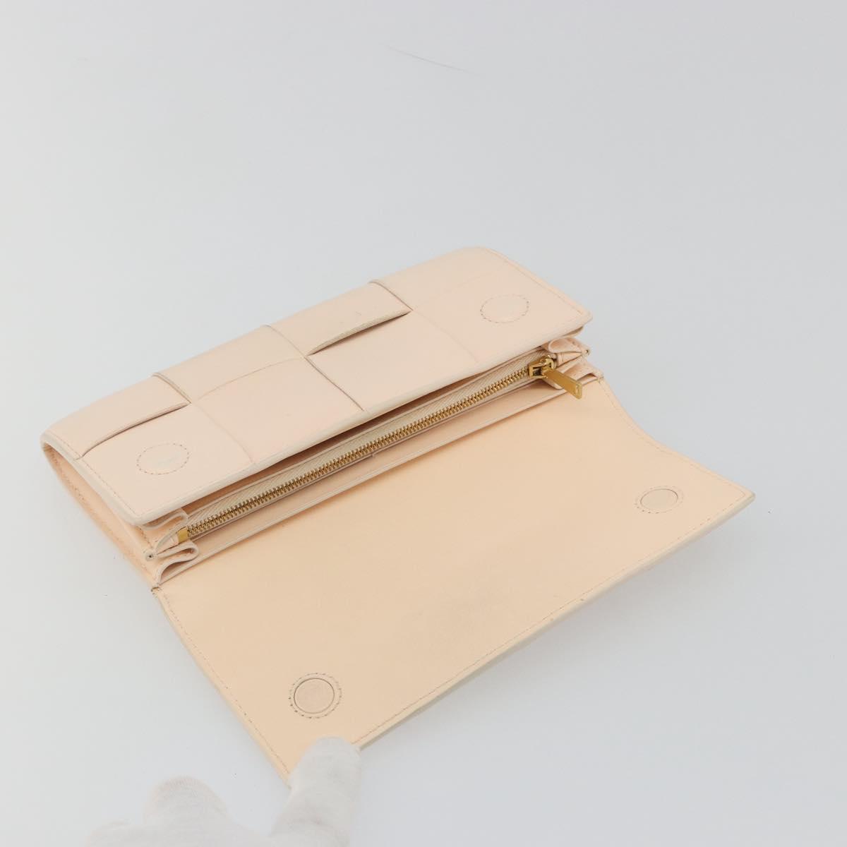 BOTTEGA VENETA MAXI INTRECCIATO Cassette Wallet Leather Beige Gold Auth bs36262