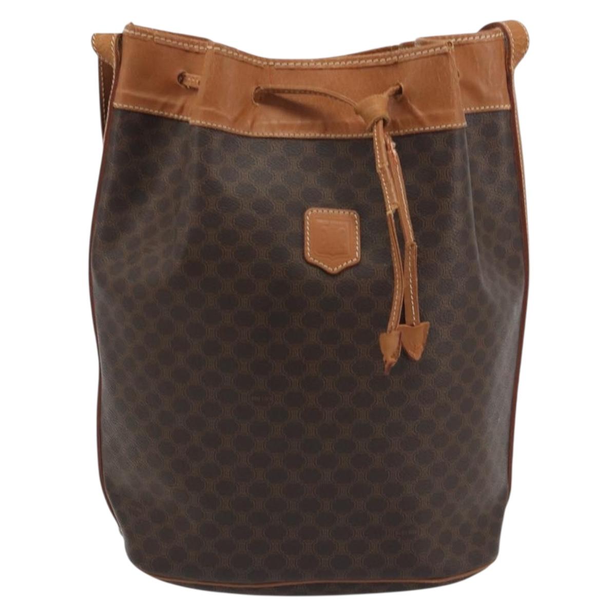 CELINE Macadam Canvas Shoulder Bag PVC Leather Brown Gold Auth bs36270