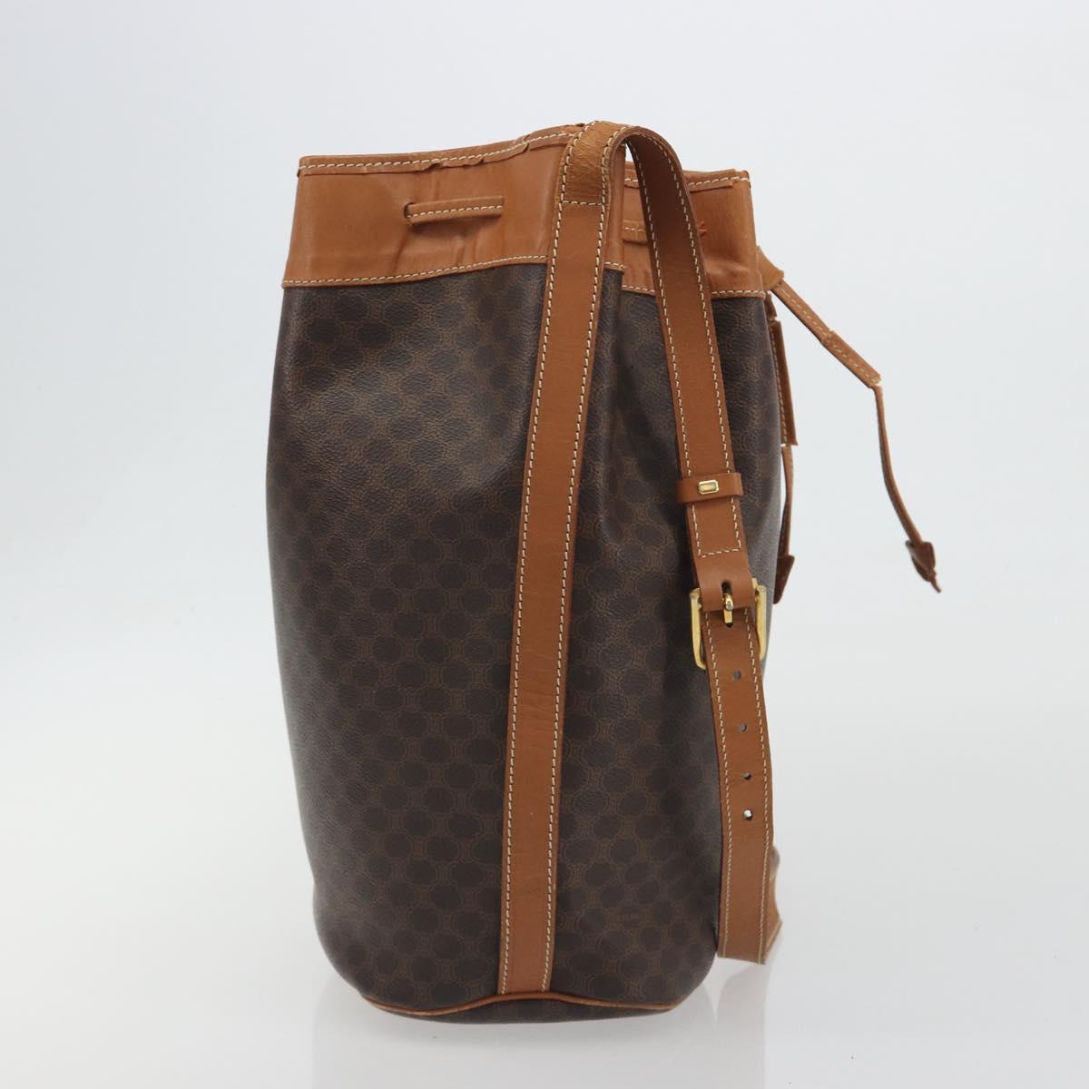 CELINE Macadam Canvas Shoulder Bag PVC Leather Brown Gold Auth bs36270