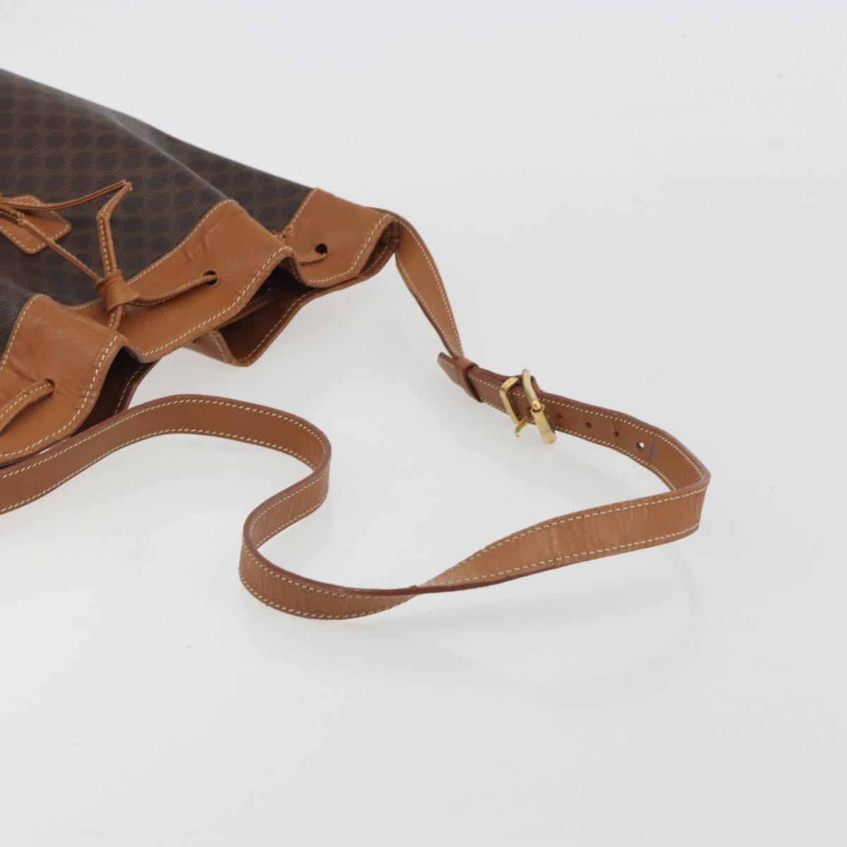 CELINE Macadam Canvas Shoulder Bag PVC Leather Brown Gold Auth bs36270