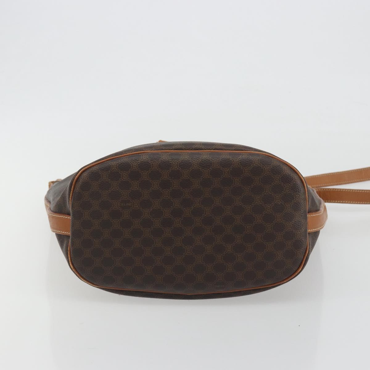 CELINE Macadam Canvas Shoulder Bag PVC Leather Brown Gold Auth bs36270
