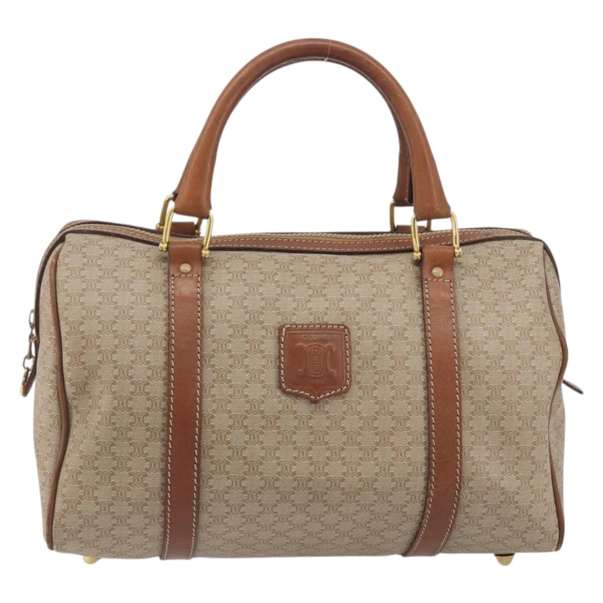 CELINE Macadam Canvas Hand Bag PVC Beige Gold Auth bs36271