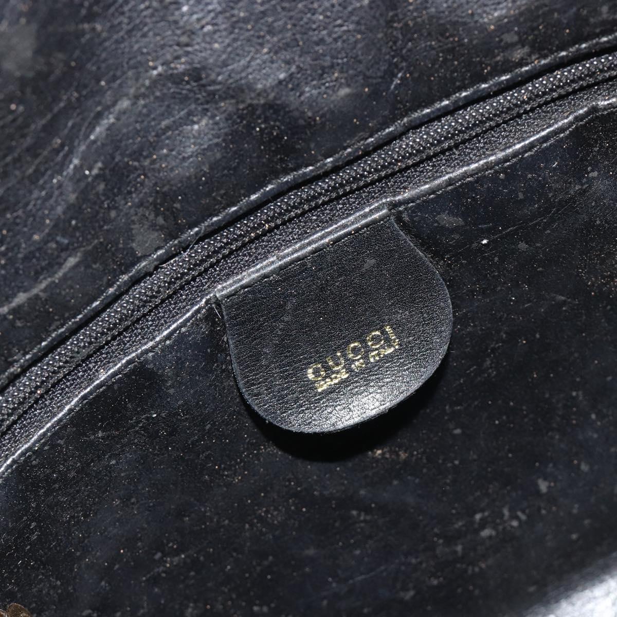 GUCCI Bamboo Shoulder Bag Leather Black Gold 001 2123 1633 Auth bs36272