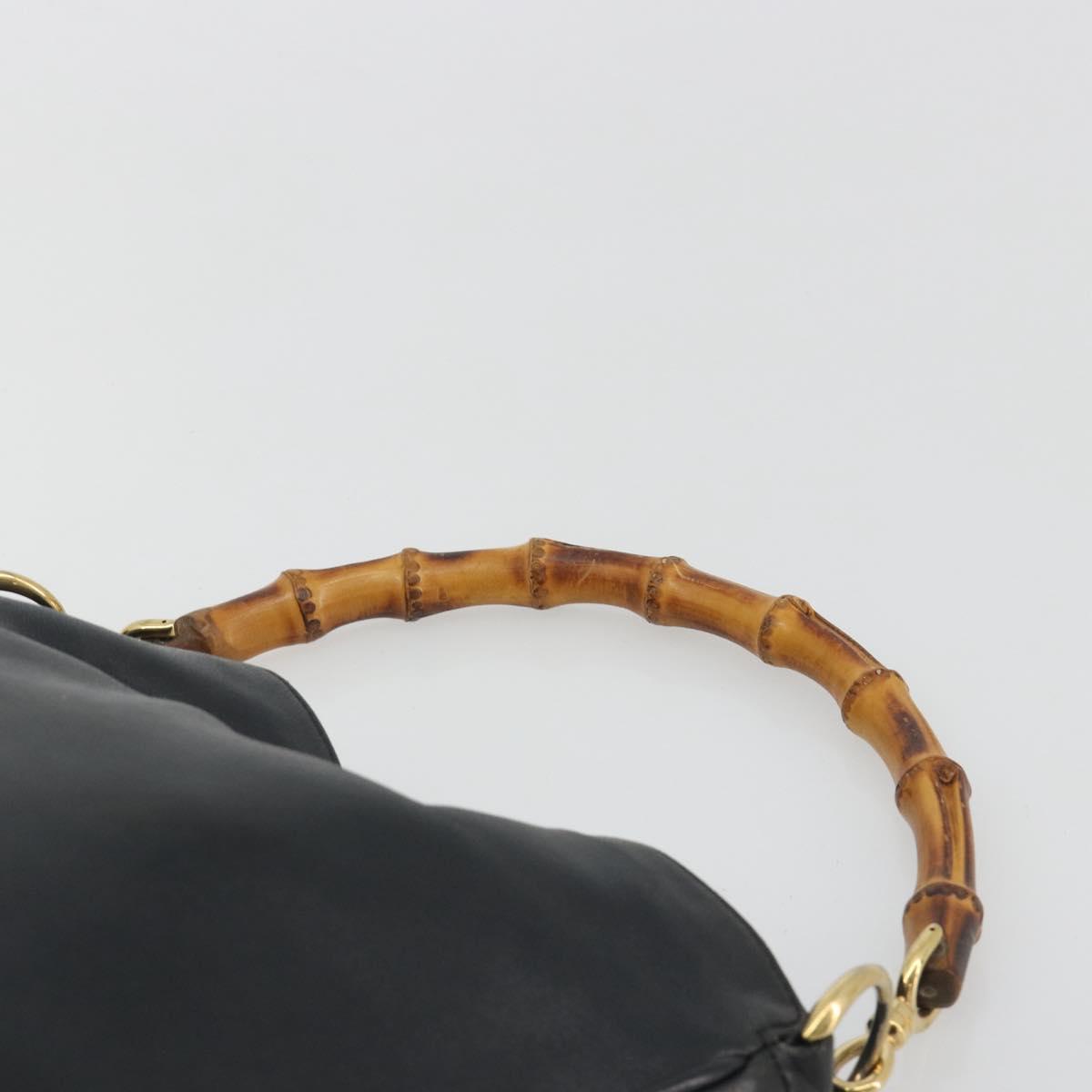 GUCCI Bamboo Shoulder Bag Leather Black Gold 001 2123 1633 Auth bs36272