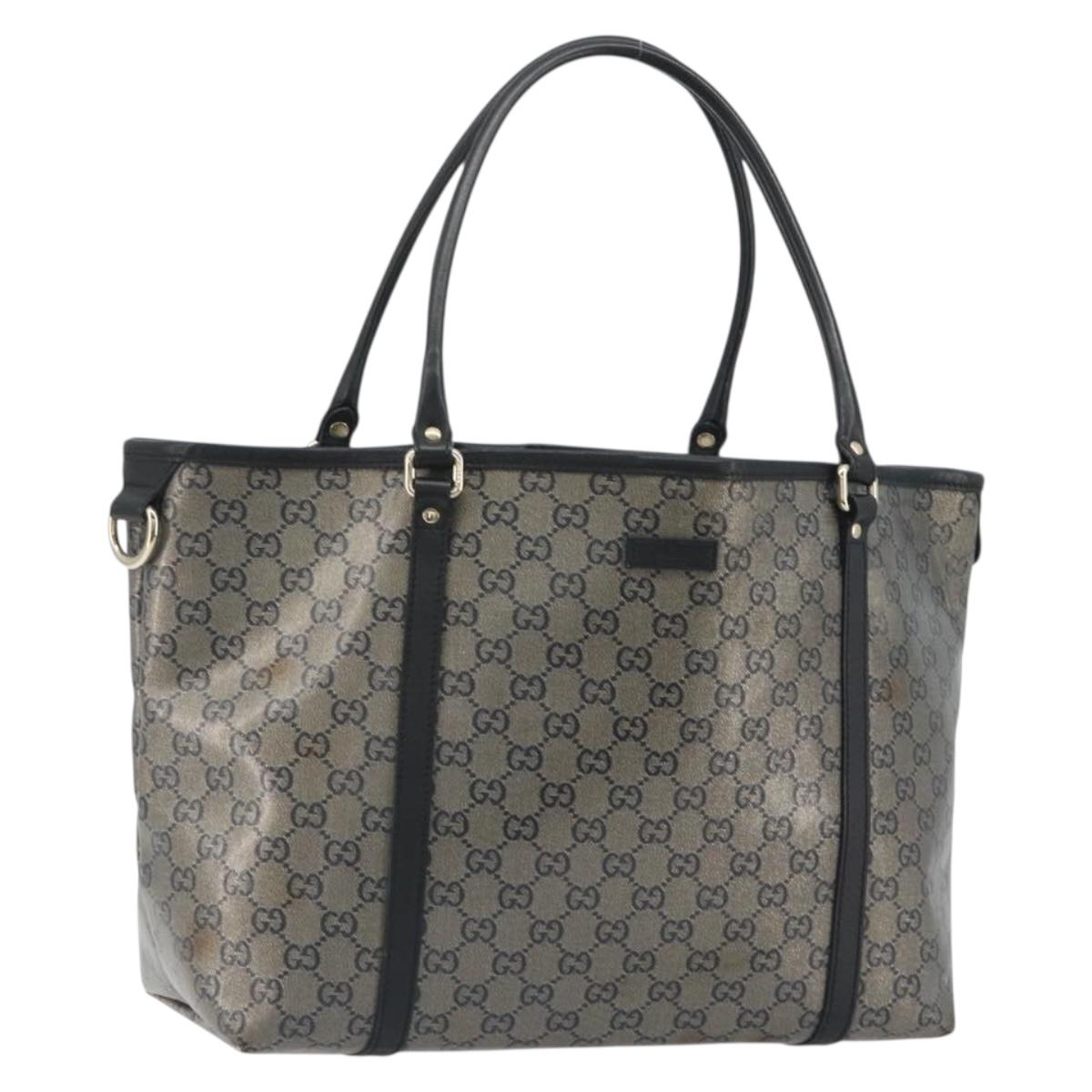 GUCCI GG Crystal Tote Bag Coated Canvas Navy Gold 197953 Auth bs36273