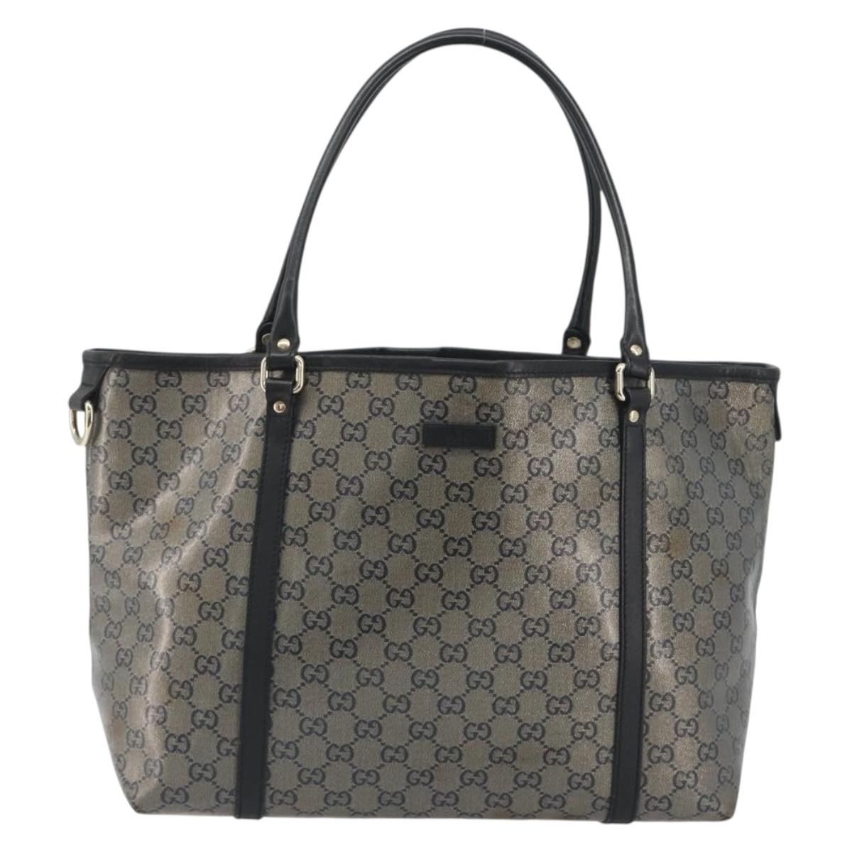 GUCCI GG Crystal Tote Bag Coated Canvas Navy Gold 197953 Auth bs36273