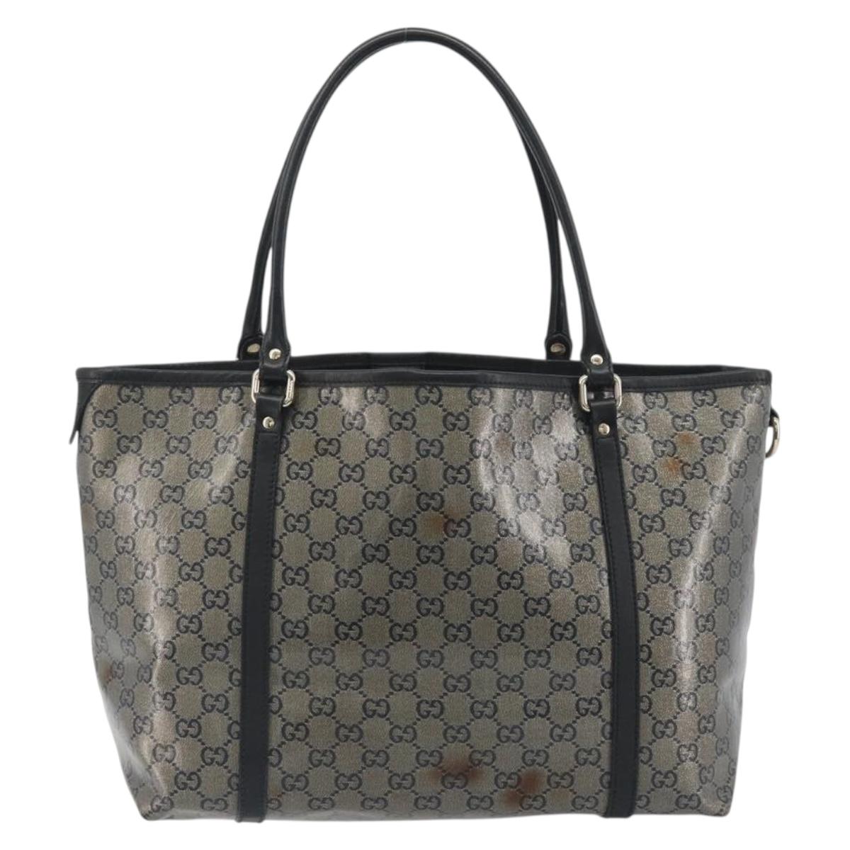 GUCCI GG Crystal Tote Bag Coated Canvas Navy Gold 197953 Auth bs36273