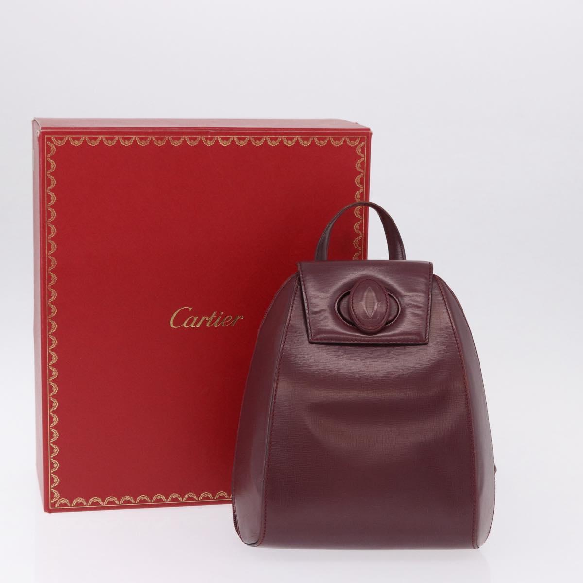 CARTIER Backpack Leather Bordeaux Gold Auth bs36274