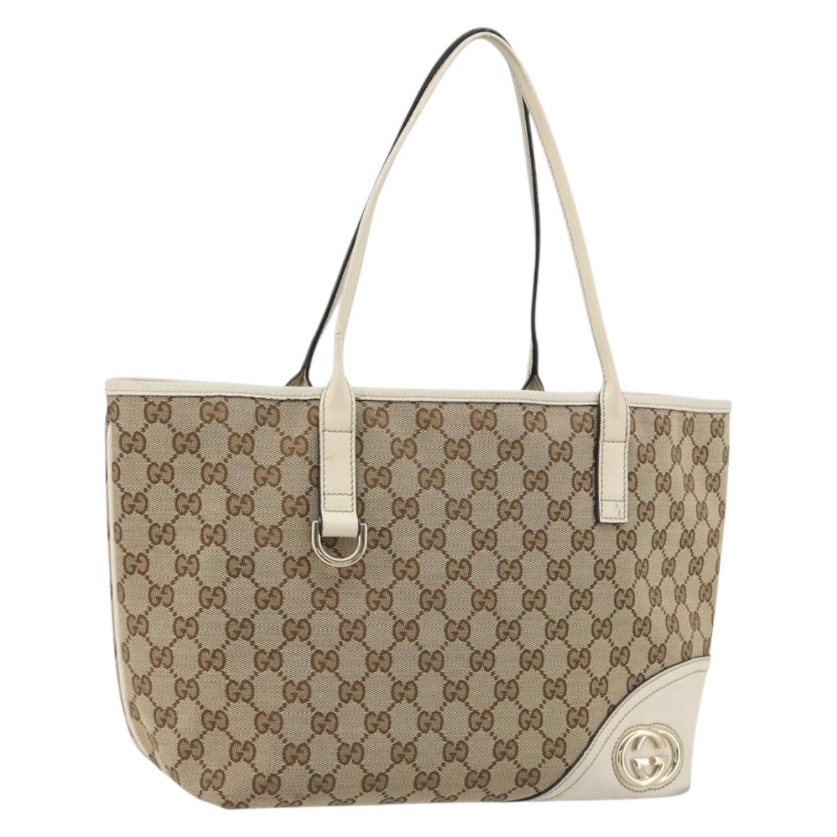 GUCCI GG Canvas Hand Bag Beige Gold 169946 Auth bs36275