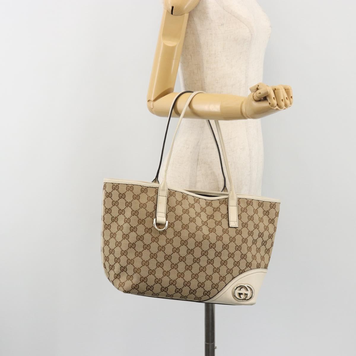 GUCCI GG Canvas Hand Bag Beige Gold 169946 Auth bs36275