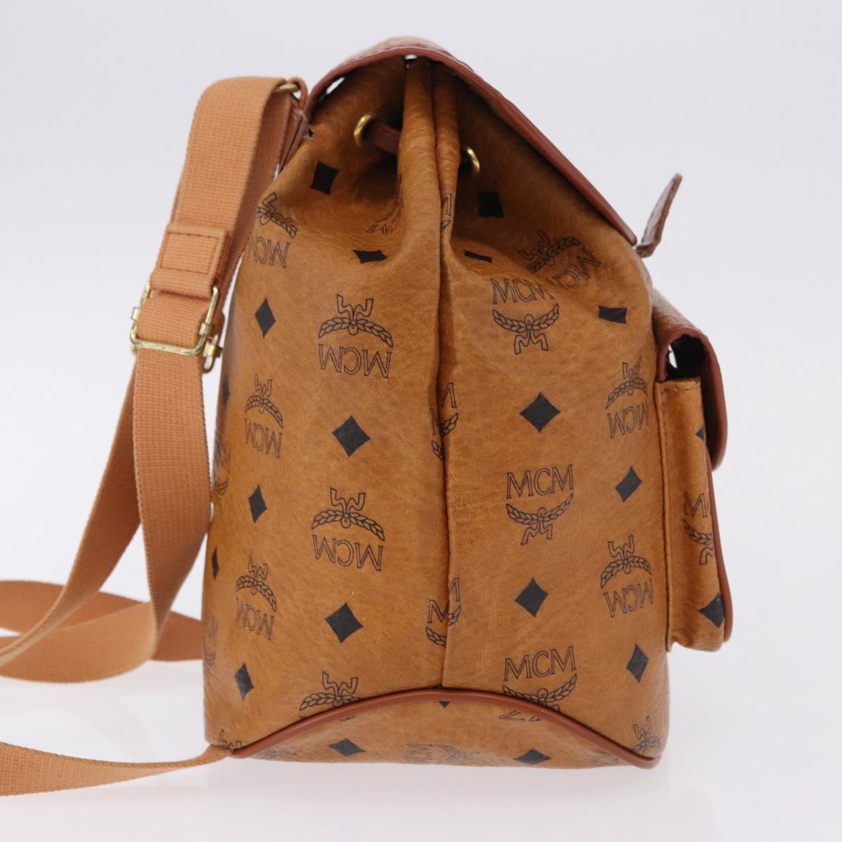 MCM Vicetos Logogram Backpack PVC Beige Gold Auth bs36277