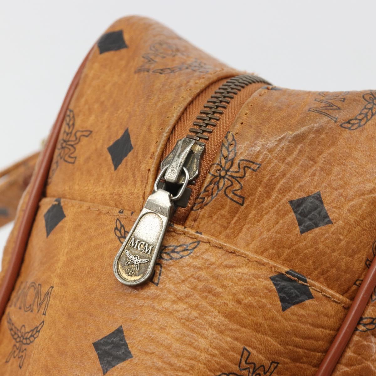 MCM Vicetos Logogram Hand Bag PVC Leather Brown Gold Auth bs36278