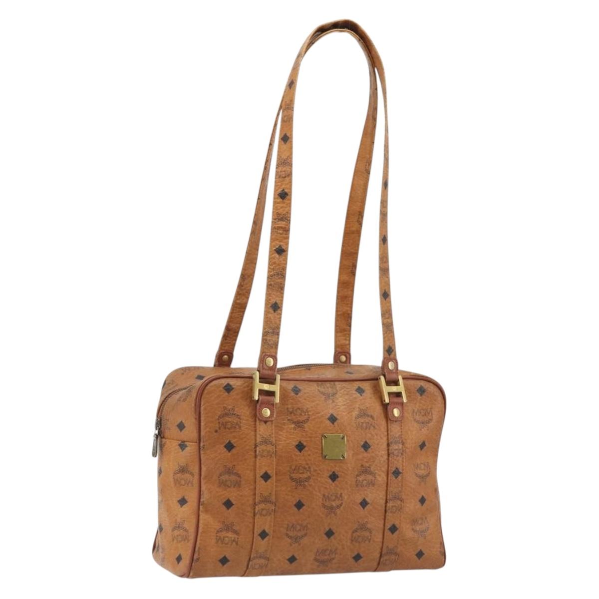 MCM Vicetos Logogram Hand Bag PVC Leather Brown Gold Auth bs36278