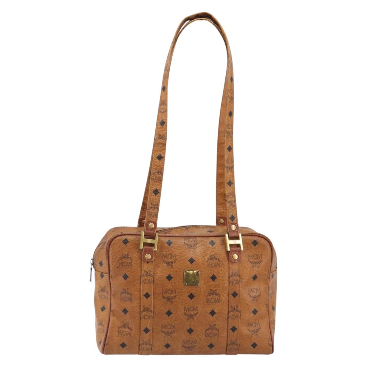 MCM Vicetos Logogram Hand Bag PVC Leather Brown Gold Auth bs36278