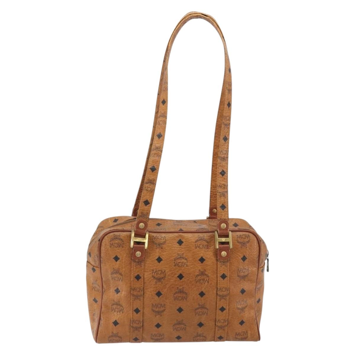 MCM Vicetos Logogram Hand Bag PVC Leather Brown Gold Auth bs36278