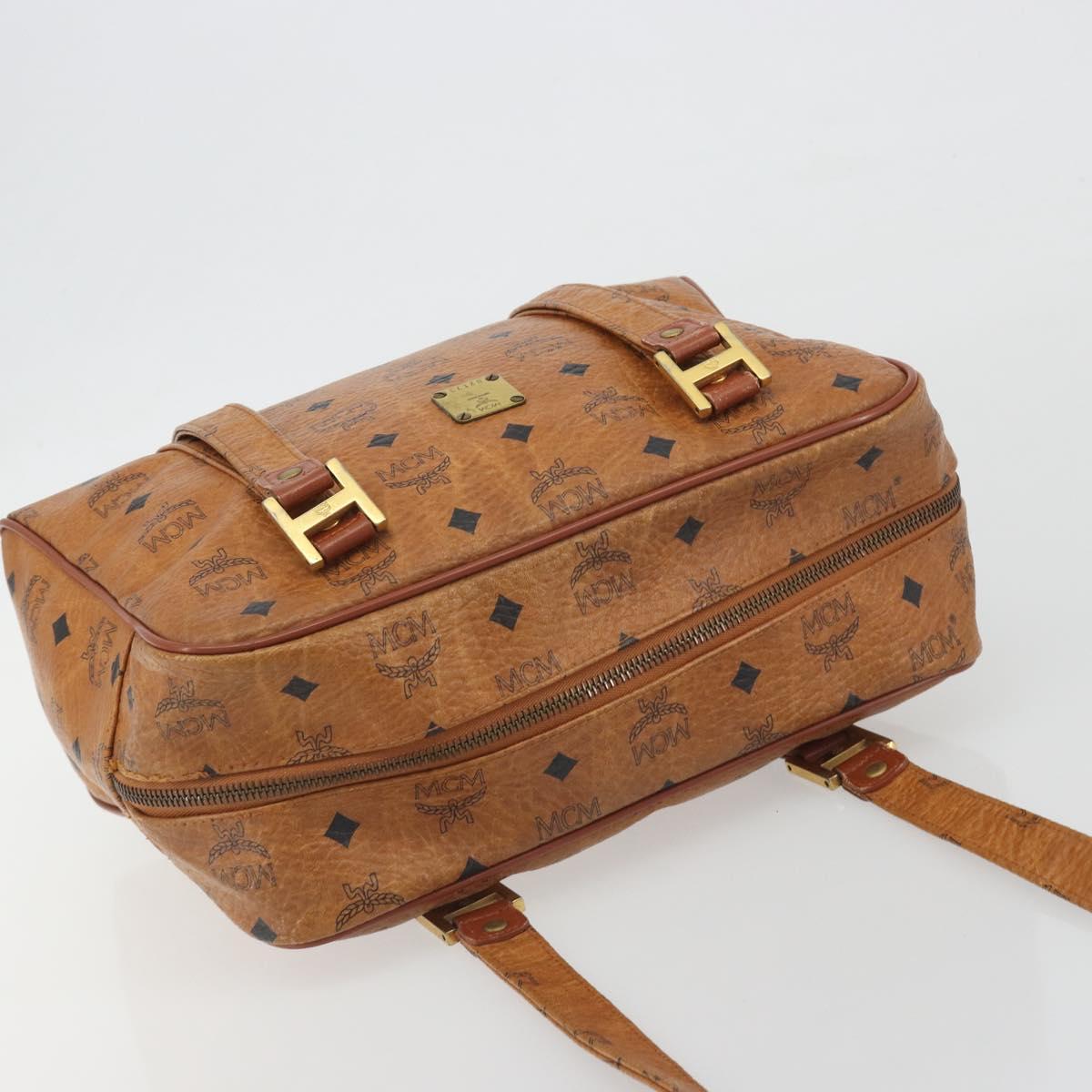 MCM Vicetos Logogram Hand Bag PVC Leather Brown Gold Auth bs36278