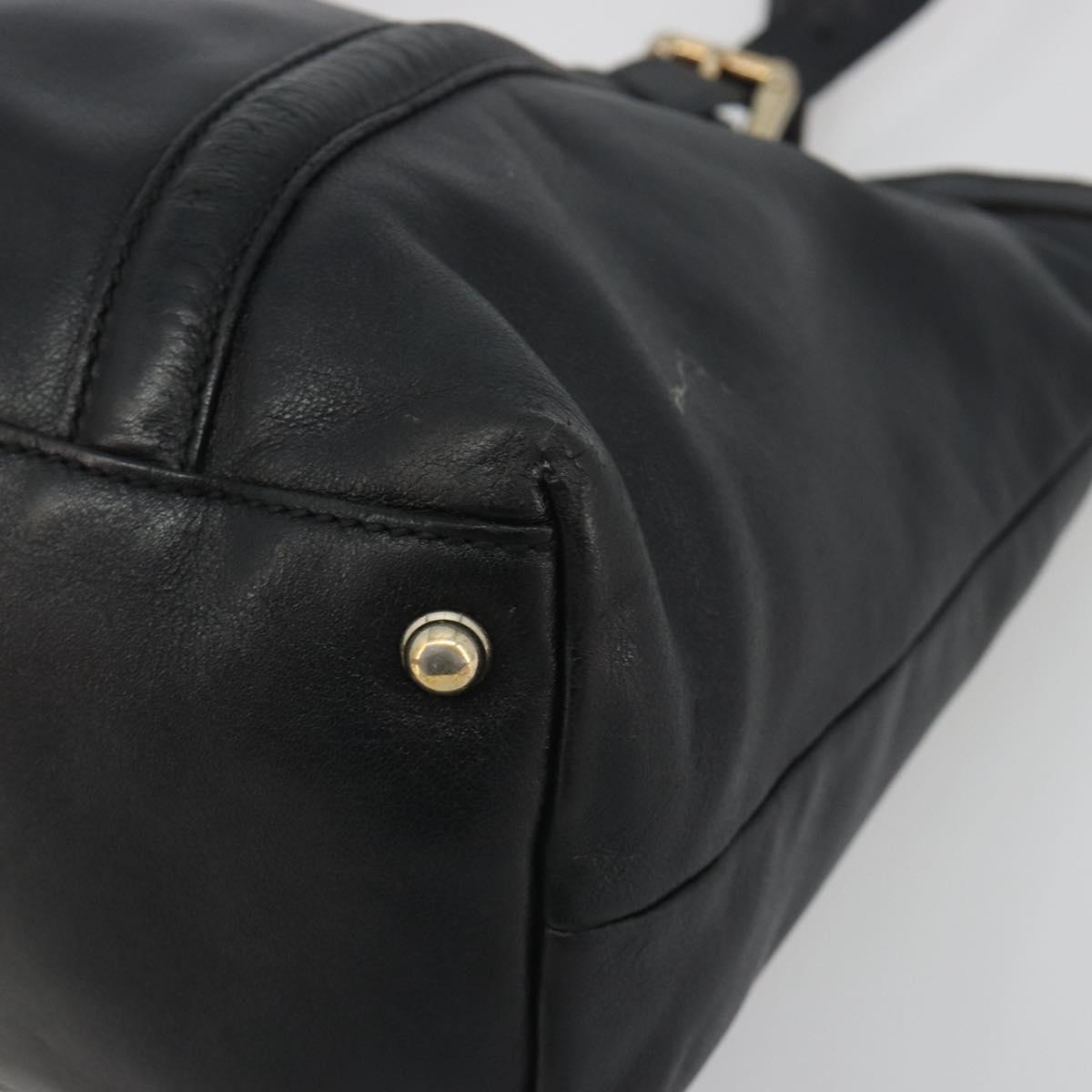 GUCCI New Brit Hand Bag Leather Black Gold 162094 Auth bs36279