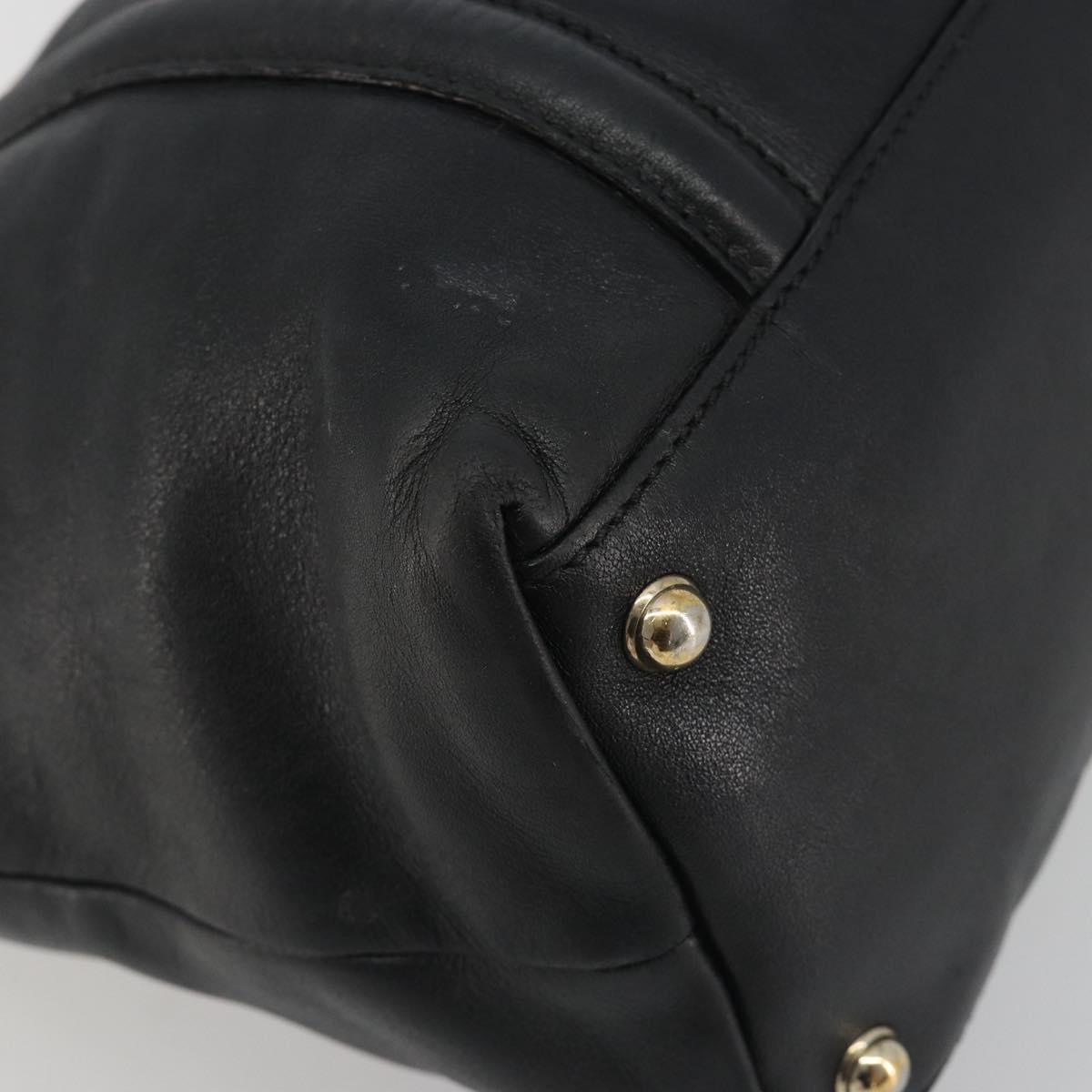 GUCCI New Brit Hand Bag Leather Black Gold 162094 Auth bs36279