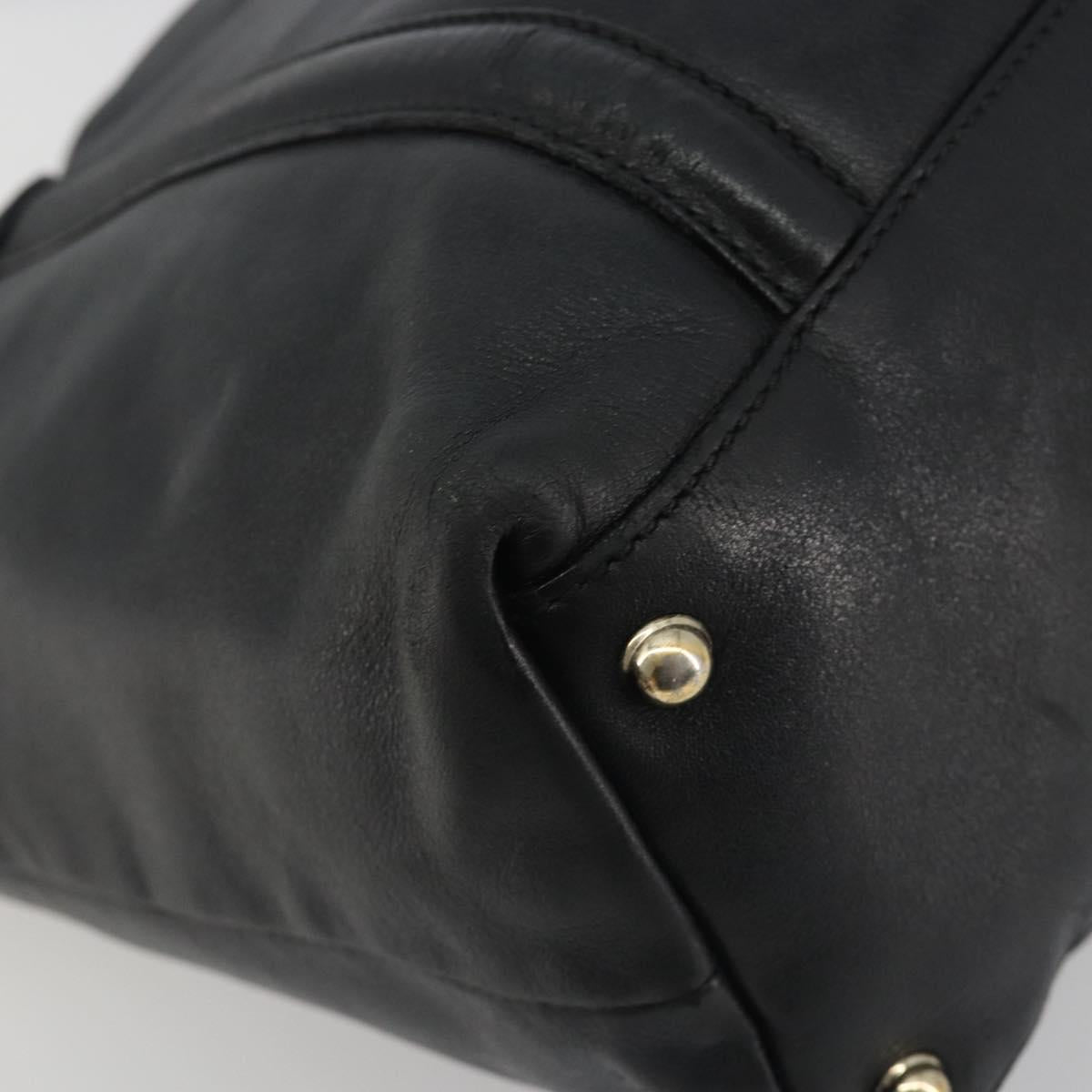 GUCCI New Brit Hand Bag Leather Black Gold 162094 Auth bs36279