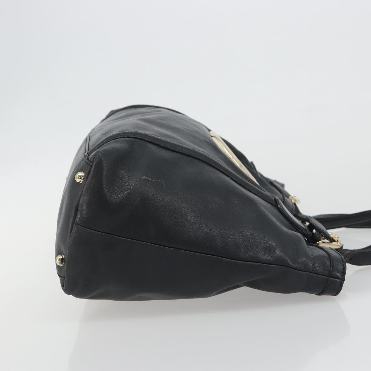GUCCI New Brit Hand Bag Leather Black Gold 162094 Auth bs36279