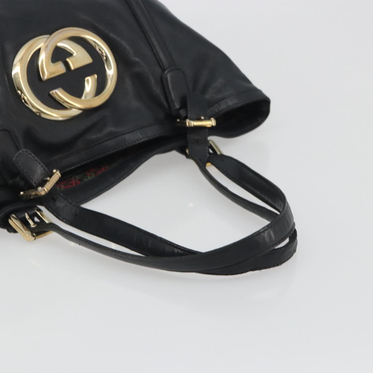 GUCCI New Brit Hand Bag Leather Black Gold 162094 Auth bs36279