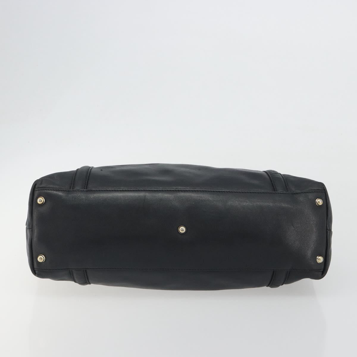 GUCCI New Brit Hand Bag Leather Black Gold 162094 Auth bs36279