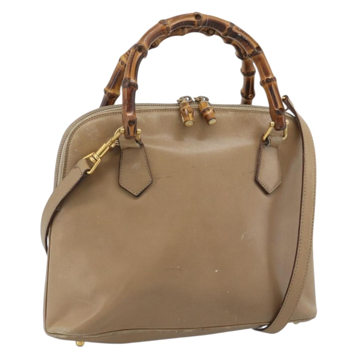 GUCCI Bamboo Hand Bag Leather 2way Beige Gold 000 1046 0290 Auth bs36282